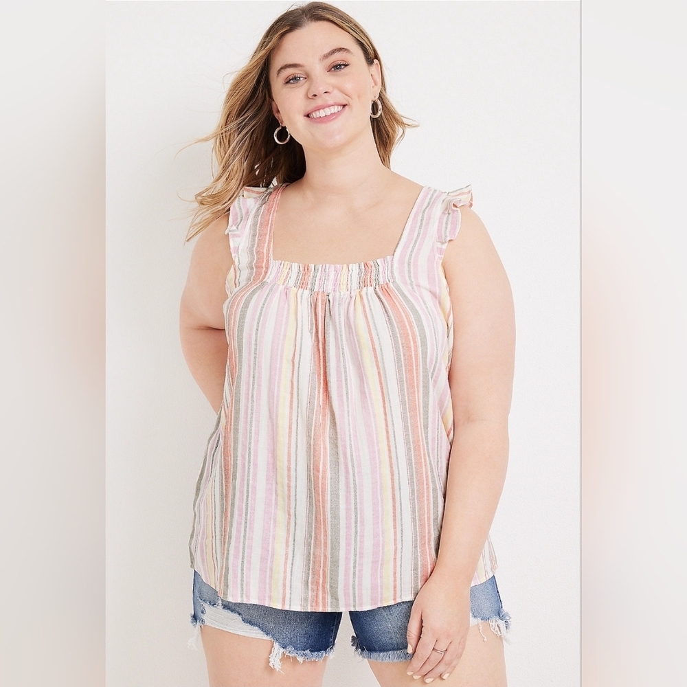 NWT Maurices Plus 100% Cotton Striped Flutter Strap Tank Top Size 4x
